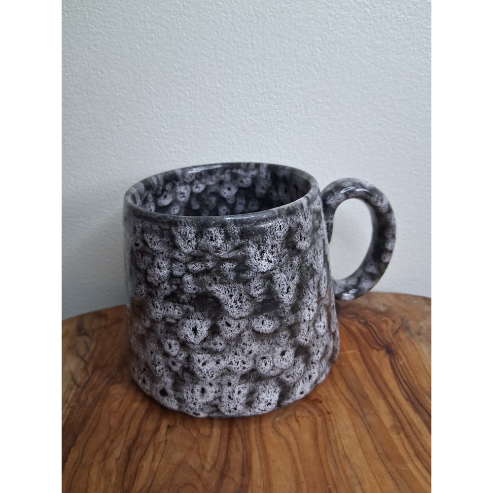 Barcela Portugal Black White Bubble Glaze Textured Stoneware Mug Coffee Cup